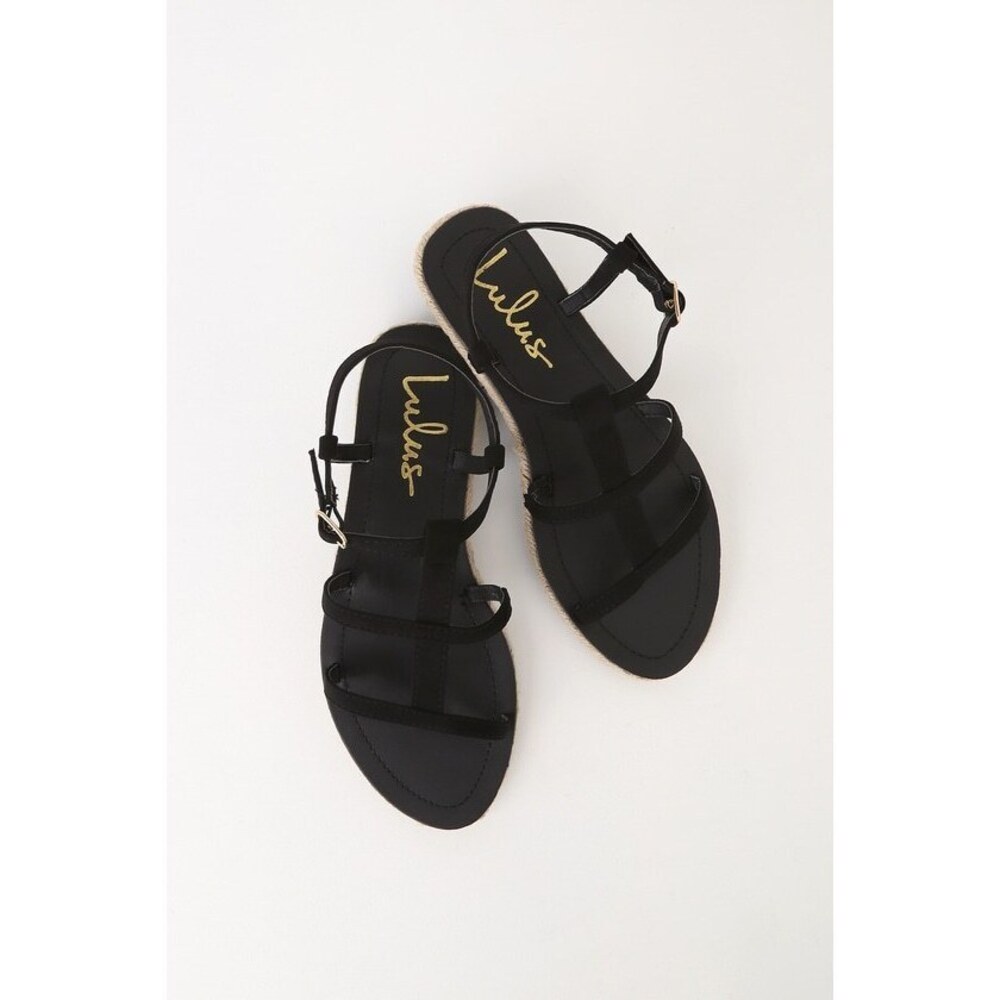 Lulus Akina Black Suede Espadrille Gladiator Sandals - Size 6
